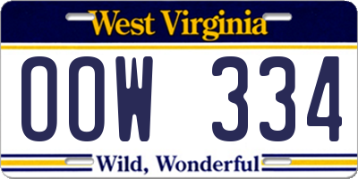 WV license plate OOW334