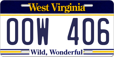WV license plate OOW406
