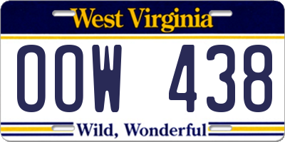 WV license plate OOW438