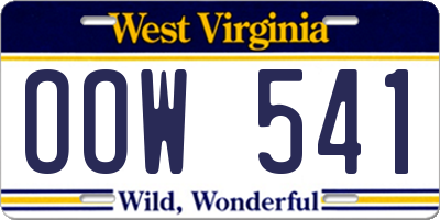 WV license plate OOW541