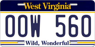 WV license plate OOW560