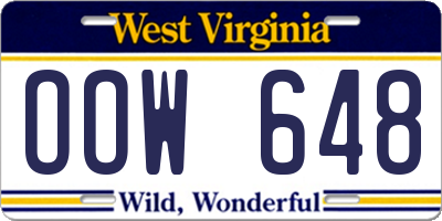 WV license plate OOW648