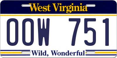 WV license plate OOW751