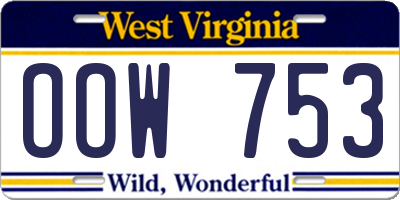 WV license plate OOW753