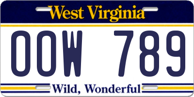 WV license plate OOW789