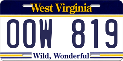 WV license plate OOW819