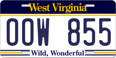 WV license plate OOW855