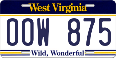 WV license plate OOW875