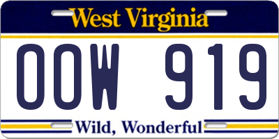 WV license plate OOW919