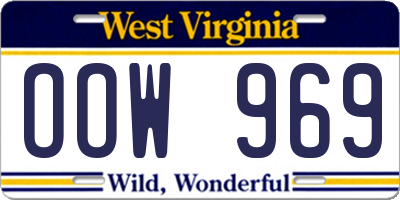WV license plate OOW969