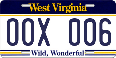WV license plate OOX006