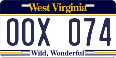 WV license plate OOX074