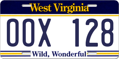 WV license plate OOX128