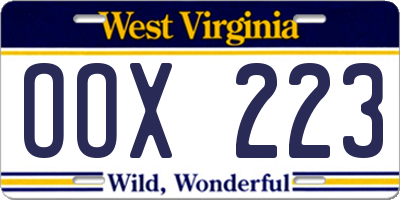 WV license plate OOX223