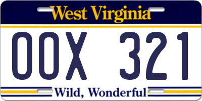 WV license plate OOX321