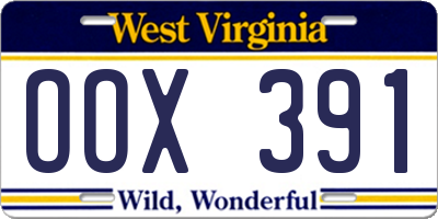 WV license plate OOX391