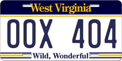 WV license plate OOX404