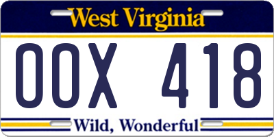 WV license plate OOX418