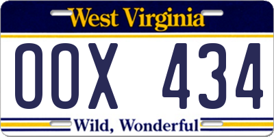 WV license plate OOX434