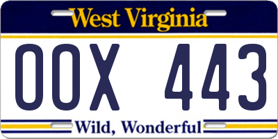 WV license plate OOX443