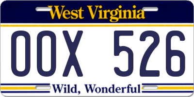 WV license plate OOX526