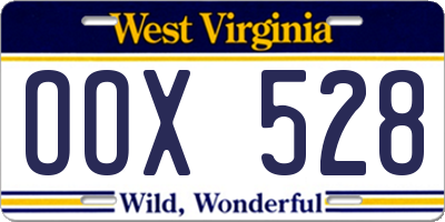 WV license plate OOX528