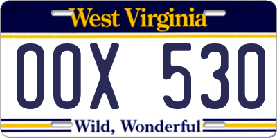 WV license plate OOX530