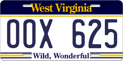 WV license plate OOX625