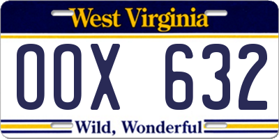 WV license plate OOX632