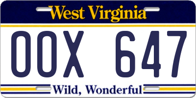 WV license plate OOX647