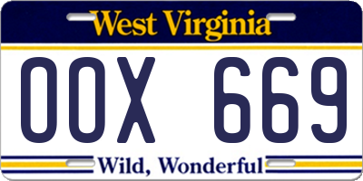 WV license plate OOX669