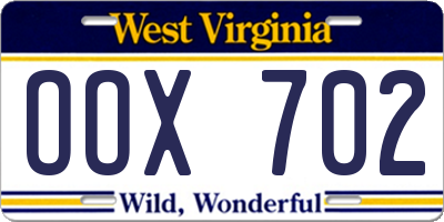 WV license plate OOX702