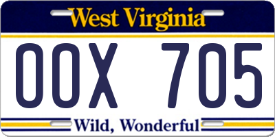 WV license plate OOX705