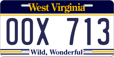WV license plate OOX713