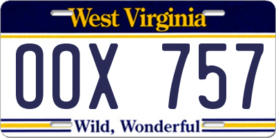 WV license plate OOX757