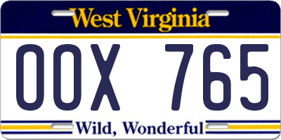 WV license plate OOX765