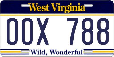 WV license plate OOX788