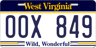 WV license plate OOX849