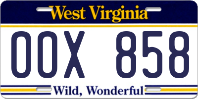 WV license plate OOX858