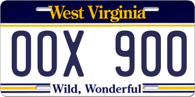 WV license plate OOX900
