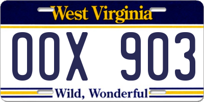 WV license plate OOX903