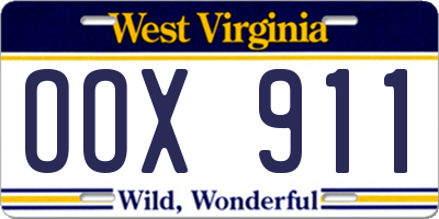 WV license plate OOX911