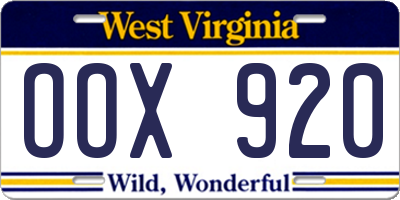 WV license plate OOX920