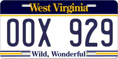 WV license plate OOX929