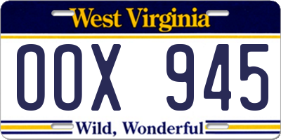 WV license plate OOX945