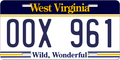 WV license plate OOX961