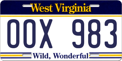 WV license plate OOX983