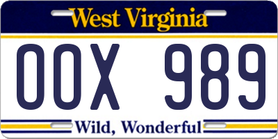WV license plate OOX989