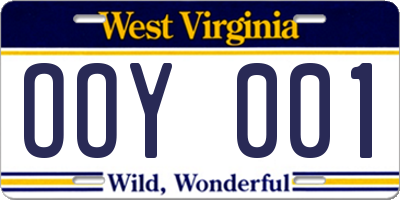 WV license plate OOY001