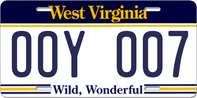 WV license plate OOY007
